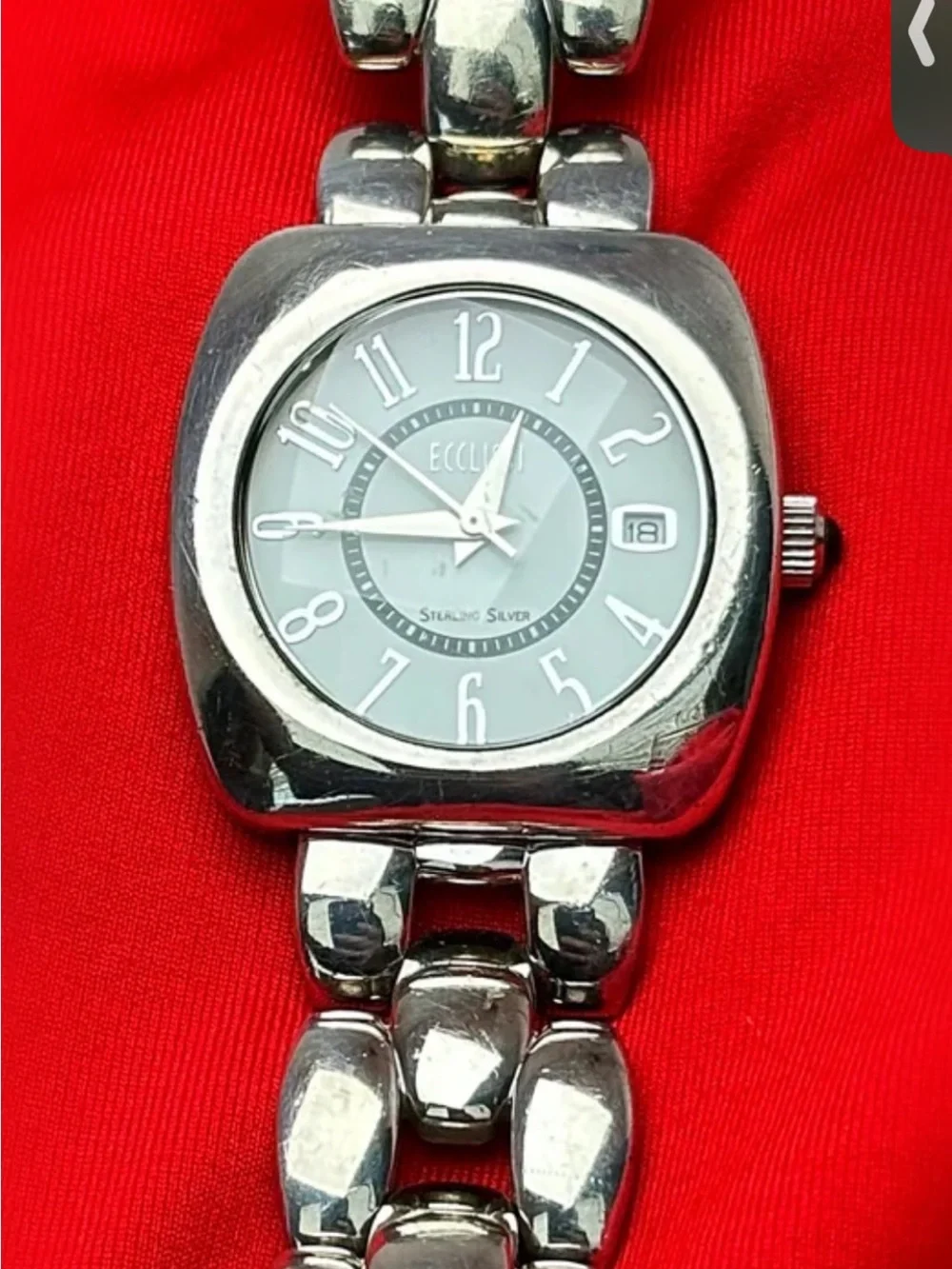 💜 SOLID SILVER Ecclissi 925 Sterling Silver Case & Band Quartz Watch 35mm